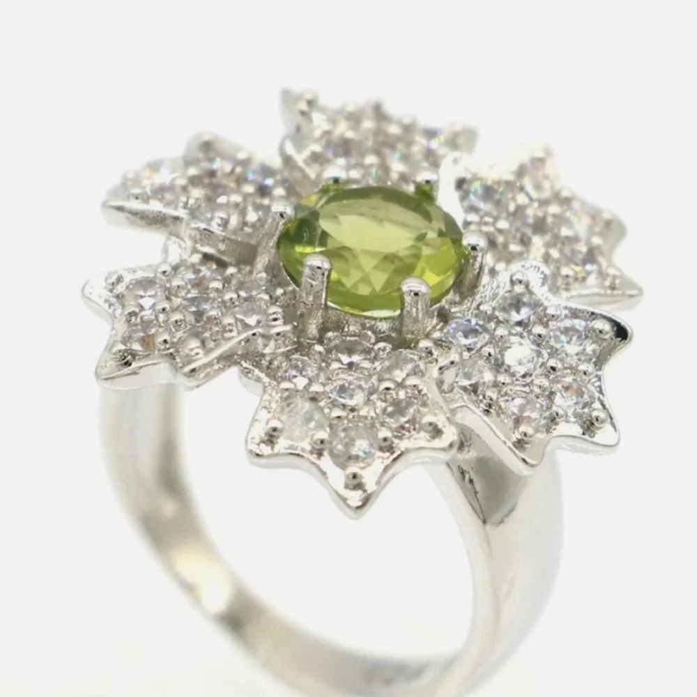 New Green Amethyst Cz Floral Ring